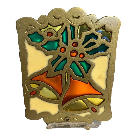 Vintage John Buck Cast Iron and Stained-Glass Candle Holder 1970's - Picture 5 of 10